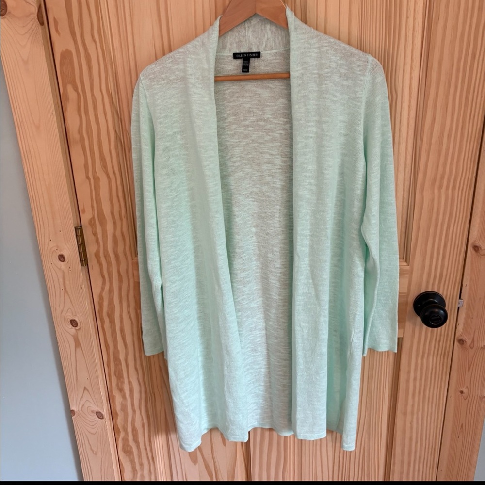 Eileen Fisher Long Organic Linen Cotton Open Cardigan. Size Medium.